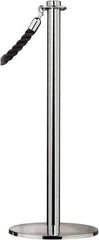 Tensator - 34" High, 2" Pole Diam, Barrier Post Base - 14" Base Diam, Round Stainless Steel Base, Satin Chrome (Color) Steel Post, For Outdoor Use - All Tool & Supply