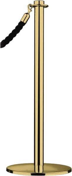 Tensator - 34" High, 2" Pole Diam, Barrier Post Base - 14" Base Diam, Round Stainless Steel Base, Polished Brass (Color) Steel Post, For Outdoor Use - All Tool & Supply