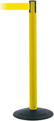 Tensator - 38" High, 2-1/2" Pole Diam, Barricade Tape Dispenser - 14" Base Diam, Round Stainless Steel Base, Black Polymer Post, 7-1/2' x 1-7/8" Tape, Single Line Tape, For Outdoor Use - All Tool & Supply