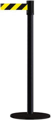 Tensator - 38" High, 2" Pole Diam, Barricade Tape Dispenser - 14" Base Diam, Round Plastic Base, Black Steel Post, 7-1/2' x 1-7/8" Tape, Single Line Tape, For Outdoor Use - All Tool & Supply