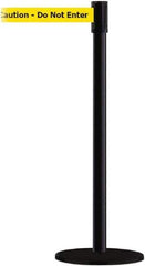 Tensator - 38" High, 2" Pole Diam, Barricade Tape Dispenser - 14" Base Diam, Round Plastic Base, Black Steel Post, 7-1/2' x 1-7/8" Tape, Single Line Tape, For Outdoor Use - All Tool & Supply