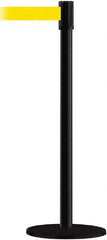 Tensator - 38" High, 2" Pole Diam, Barricade Tape Dispenser - 14" Base Diam, Round Plastic Base, Black Steel Post, 13' x 1-7/8" Tape, Single Line Tape, For Outdoor Use - All Tool & Supply