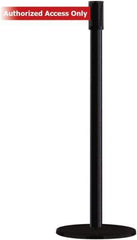 Tensator - 38" High, 2" Pole Diam, Barricade Tape Dispenser - 14" Base Diam, Round Plastic Base, Black Steel Post, 13' x 1-7/8" Tape, Single Line Tape, For Outdoor Use - All Tool & Supply