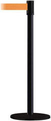 Tensator - 38" High, 2" Pole Diam, Barricade Tape Dispenser - 14" Base Diam, Round Plastic Base, Black Steel Post, 7-1/2' x 1-7/8" Tape, Single Line Tape, For Outdoor Use - All Tool & Supply