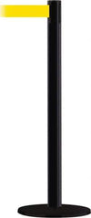 Tensator - 38" High, 2-1/2" Pole Diam, Barricade Tape Dispenser - 14" Base Diam, Round Stainless Steel Base, Black Steel Post, 13' x 1-7/8" Tape, Single Line Tape, For Outdoor Use - All Tool & Supply