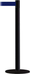 Tensator - 38" High, 2-1/2" Pole Diam, Barricade Tape Dispenser - 14" Base Diam, Round Stainless Steel Base, Black Steel Post, 13' x 1-7/8" Tape, Single Line Tape, For Outdoor Use - All Tool & Supply