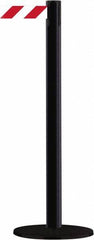 Tensator - 38" High, 2-1/2" Pole Diam, Barricade Tape Dispenser - 14" Base Diam, Round Stainless Steel Base, Black Steel Post, 13' x 1-7/8" Tape, Single Line Tape, For Outdoor Use - All Tool & Supply