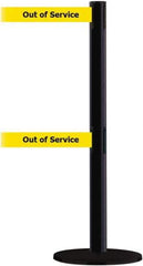 Tensator - 38" High, 2-1/2" Pole Diam, Barricade Tape Dispenser - 14" Base Diam, Round Plastic Base, Black Steel Post, 7-1/2' x 1-7/8" Tape, Dual Line Tape, For Outdoor Use - All Tool & Supply