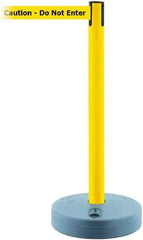 Tensator - 38" High, 2-1/2" Pole Diam, Barricade Tape Dispenser - 14" Base Diam, Round Plastic Base, Yellow Polymer Post, 7-1/2' x 1-7/8" Tape, Single Line Tape, For Outdoor Use - All Tool & Supply