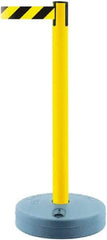 Tensator - 38" High, 2-1/2" Pole Diam, Barricade Tape Dispenser - 14" Base Diam, Round Plastic Base, Yellow Polymer Post, 7-1/2' x 1-7/8" Tape, Single Line Tape, For Outdoor Use - All Tool & Supply