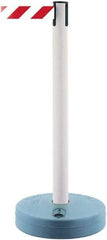 Tensator - 38" High, 2-1/2" Pole Diam, Barricade Tape Dispenser - 14" Base Diam, Round Plastic Base, White Polymer Post, 7-1/2' x 1-7/8" Tape, Single Line Tape, For Outdoor Use - All Tool & Supply