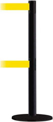 Tensator - 38" High, 2-1/2" Pole Diam, Barricade Tape Dispenser - 14" Base Diam, Round Plastic Base, Black Steel Post, 13' x 1-7/8" Tape, Dual Line Tape, For Outdoor Use - All Tool & Supply