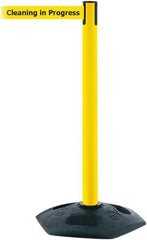 Tensator - 38" High, 2-1/2" Pole Diam, Barricade Tape Dispenser - 14" Base Diam, Round Rubber Base, Yellow Polymer Post, 7-1/2' x 1-7/8" Tape, Single Line Tape, For Outdoor Use - All Tool & Supply