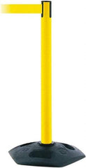 Tensator - 38" High, 2-1/2" Pole Diam, Barricade Tape Dispenser - 14" Base Diam, Round Rubber Base, Yellow Polymer Post, 7-1/2' x 1-7/8" Tape, Single Line Tape, For Outdoor Use - All Tool & Supply