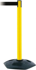 Tensator - 38" High, 2-1/2" Pole Diam, Barricade Tape Dispenser - 14" Base Diam, Round Rubber Base, Yellow Polymer Post, 7-1/2' x 1-7/8" Tape, Single Line Tape, For Outdoor Use - All Tool & Supply