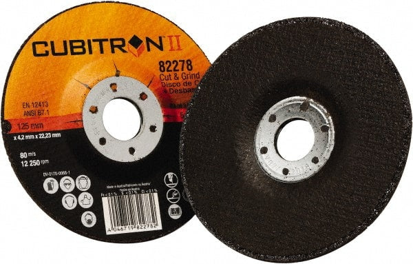 3M - 36 Grit, 5" Diam x 1/8" Thick x 7/8" Arbor, Type 27 Depressed Center Wheel - All Tool & Supply