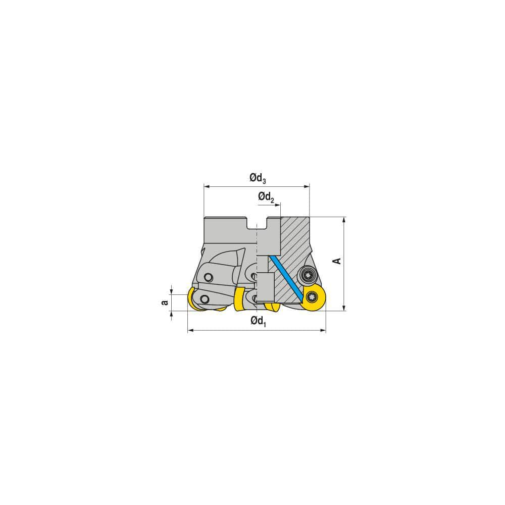 Indexable Copy Face Mills; Maximum Depth Of Cut: 3.00 mm; Compatible Insert Size Code: RD.X 12T3..; Arbor Hole Diameter (mm): 16.00; Maximum Ramping Angle: 8.5  ™; Overall Height (mm): 43.00 mm; Series: R1000A-12; Number of Cutter Inserts: 4; Cutter Style