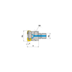 Indexable High-Feed End Mill: 3/4″ Cut Dia, 10″ Modular Shank Uses 3 XPLX Inserts, 0.031″ Max Depth, 1.96″ OAL, Through Coolant