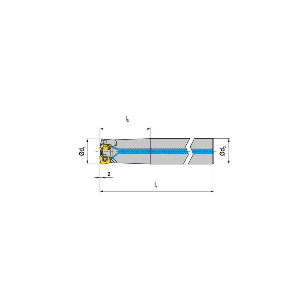 Indexable High-Feed End Mill: 25 mm Cut Dia, 25 mm Cylindrical Shank Uses 2 XDLX Inserts, 1 mm Max Depth, 90 mm OAL, Through Coolant