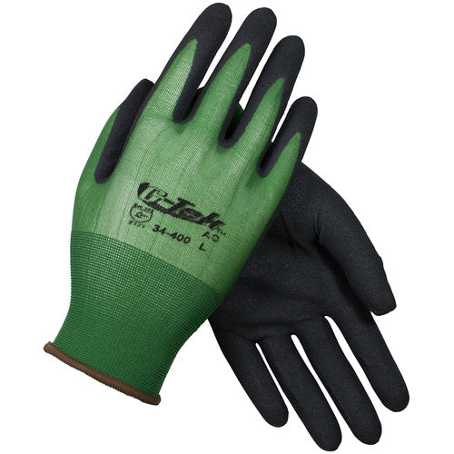 ‎34-400/L Seamless Knits General Duty - G-Tek GP - 18G Green Nylon Shell - Black MicroSurface Nitrile Grip - Exact Industrial Supply