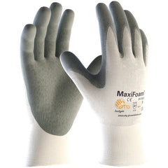 ‎34-800/XXS Nitrile Foam Coated Glove - MaxiFoam Premium - 15G White Nylon Shell - Gray Nitrile Foam Coating - Exact Industrial Supply