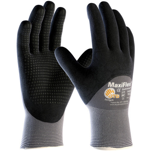 ‎34-845/XXS MaxiFlex Seamless Knits - MaxiFlex Endurance - 15G Gry Nylon - Black 3/4 MicroFoam Nitrile Dot Coat - Exact Industrial Supply