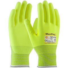 ‎34-8743FY/XS Cut Resistant Gloves - MaxiFlex Cut -  HiVis Yellow Eng Yarn Shell & Nitrile MicroFoam Grip -  A2