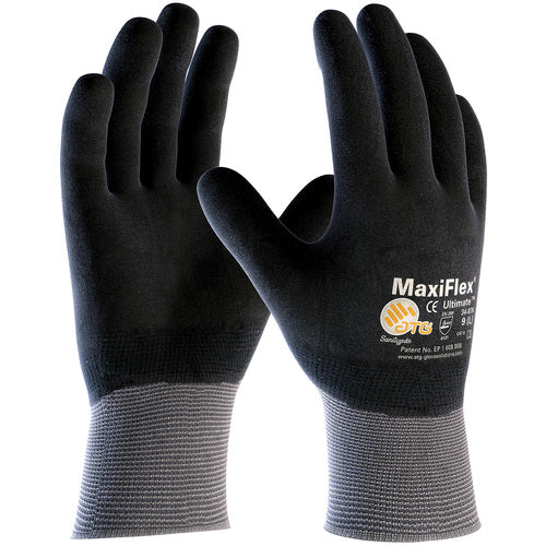 ‎34-876/XS MaxiFlex Seamless Knits - MaxiFlex Ultimate - 15G Gry. Nylon Shell - Full Coat Black MFoam Nitrile - Exact Industrial Supply