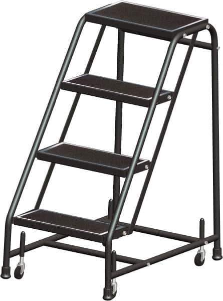 Ballymore - 38" 4 Step Ladder - Rolling Safety Ladder, 450 Lb Capacity, 38" Platform Height, 20" Base Width x 31" Base Depth, Serrated - All Tool & Supply