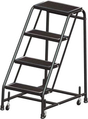 Ballymore - 38" 4 Step Ladder - Rolling Safety Ladder, 450 Lb Capacity, 38" Platform Height, 30" Base Width x 31" Base Depth, Perforated Tread - All Tool & Supply