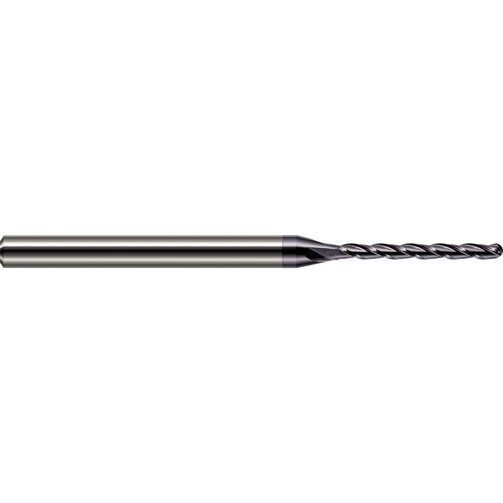 Ball End Mill: 0.06″ Dia, 0.72″ LOC, 3 Flute, Solid Carbide 2-1/2″ OAL, 1/8″ Shank Dia, 30 ° Helix, AlTiN Coated