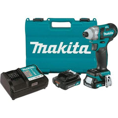 Makita - 12 Volt, 1/4" Drive, 100 Ft/Lb Torque, Cordless Impact Driver - Pistol Grip Handle, 3000 RPM, 2 Lithium-Ion Batteries Included - All Tool & Supply