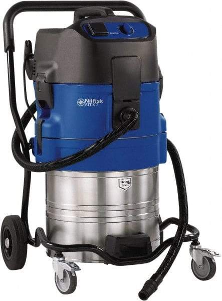 Nilfisk - 19 Gal Stainless Steel Tank, Electric Powered Wet/Dry Vacuum - 1.34 Peak hp, 120 Volt, 8.3 Amps, 13' Hose Fitting, General Purpose Filter, Accessories Included - All Tool & Supply