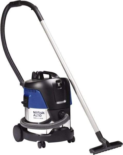 Nilfisk - 5 Gal Stainless Steel Tank, Electric Powered Wet/Dry Vacuum - 1.34 Peak hp, 120 Volt, 8.3 Amps, 11-1/2' Hose Fitting, Washable Wet/Dry, Accessories Included - All Tool & Supply