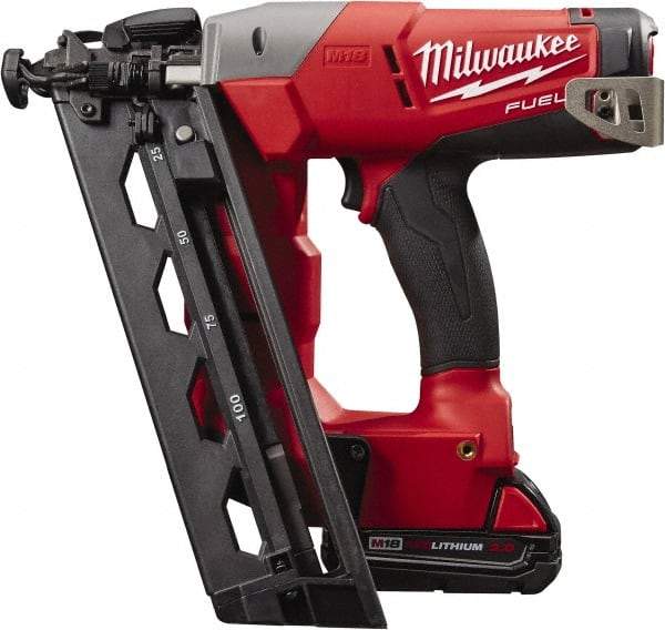 Milwaukee Tool - Cordless Finish Nailer Kit - 16 Gauge Nail Diam, 1-1/4 to 2-1/2" Long Nail, Lithium-Ion Batteries Included - All Tool & Supply