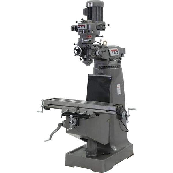 Jet - 9" Table Width x 42" Table Length, Step Pulley Control, 1 Phase Knee Milling Machine - 3 hp - All Tool & Supply