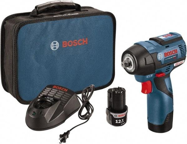 Bosch - 3/8" Drive 12 Volt Pistol Grip Cordless Impact Wrench & Ratchet - 1,200/2,600 RPM, 0 to 3,100 BPM, 85 Ft/Lb Torque, 2 Lithium-Ion Batteries Included - All Tool & Supply