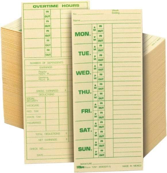 TOPS - 8-1/2" High x 3-1/2" Wide Weekly Time Cards - Manila, Use with Pyramid 331-10 - All Tool & Supply