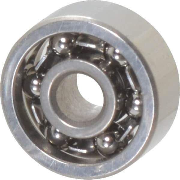 Value Collection - 0.055" Bore Diam, 3/16" OD, Open Miniature Radial Ball Bearing - 5/64" Wide, 1 Row, Round Bore, 16 Lb Static Capacity, 52 Lb Dynamic Capacity - All Tool & Supply