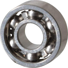 Value Collection - 1/8" Bore Diam, 5/16" OD, Open Miniature Radial Ball Bearing - 7/64" Wide, 1 Row, Round Bore, 40 Lb Static Capacity, 124 Lb Dynamic Capacity - All Tool & Supply