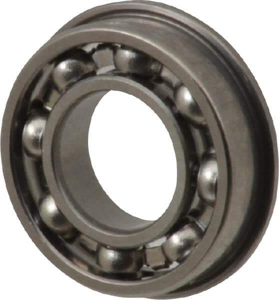 Value Collection - 1/4" Bore Diam, 1/2" OD, Open Miniature Radial Ball Bearing - 1/8" Wide, With Flange, 1 Row, Round Bore, 90 Lb Static Capacity, 243 Lb Dynamic Capacity - All Tool & Supply