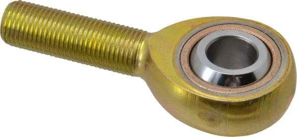 Made in USA - 1/2" ID, 1-5/16" Max OD, 6,700 Lb Max Static Cap, Plain Male Spherical Rod End - 1/2-20 RH, Steel with Bronze Raceway - All Tool & Supply