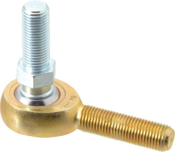 Made in USA - 3/8" ID, 1" Max OD, 4,012 Lb Max Static Cap, Male Spherical Rod End with Stud - 3/8-24 RH, Steel with Bronze Raceway - All Tool & Supply