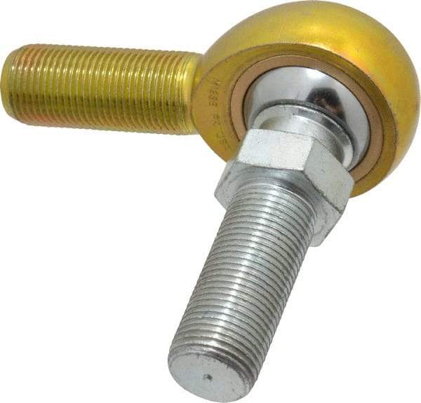 Made in USA - 3/4" ID, 1-3/4" Max OD, 11,550 Lb Max Static Cap, Male Spherical Rod End with Stud - 3/4-16 RH, Steel with Bronze Raceway - All Tool & Supply