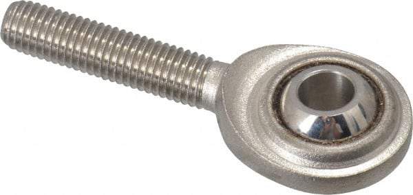 Made in USA - 1/4" ID, 3/4" Max OD, 1,370 Lb Max Static Cap, Plain Male Spherical Rod End - 1/4-28 RH, Stainless Steel with Stainless Steel Raceway - All Tool & Supply