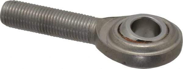 Made in USA - 3/8" ID, 1" Max OD, 3,040 Lb Max Static Cap, Plain Male Spherical Rod End - 3/8-24 RH, Stainless Steel with Stainless Steel Raceway - All Tool & Supply