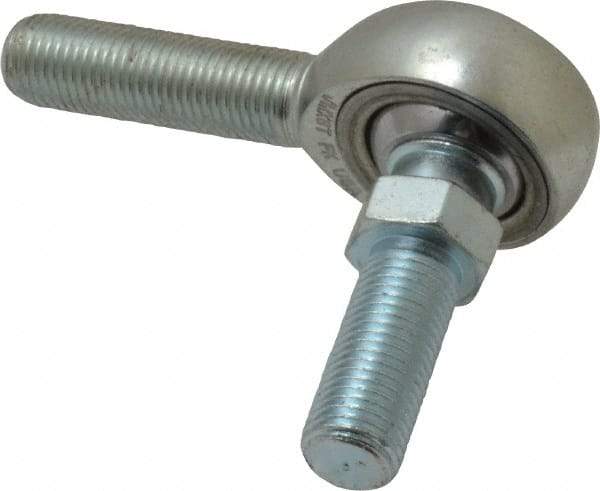 Made in USA - 3/8" ID, 1" Max OD, 9,550 Lb Max Static Cap, Male Spherical Rod End with Stud - 3/8-24 RH, Alloy Steel with Steel Raceway - All Tool & Supply