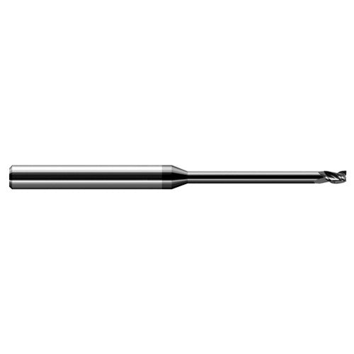 Miniature End Mills - Long Reach, Stub Flute - 0.0930″ (3/32″) Cutter Diameter × 0.1400″ (9/64″) Length of Cut × 0.5000″ (1/2″) Reach Carbide Square End Mill, 3 Flutes, Amorphous Diamond Coated - Exact Industrial Supply