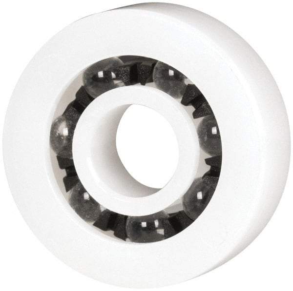 Made in USA - 1/4" Bore Diam, 3/4" OD, Open Plastic Race Radial Ball Bearing - 7/32" Wide, 1 Row, Round Bore, 17 Lb Static Capacity, 26 Lb Dynamic Capacity - All Tool & Supply