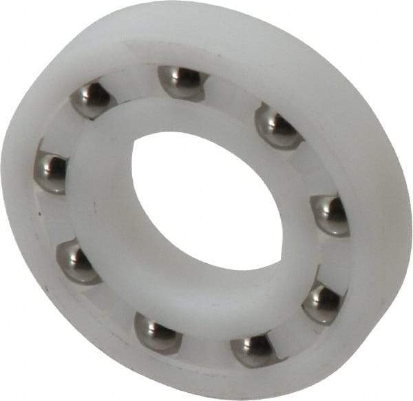 Made in USA - 3/4" Bore Diam, 1-5/8" OD, Open Plastic Race Radial Ball Bearing - 5/16" Wide, 1 Row, Round Bore, 52 Lb Static Capacity, 78 Lb Dynamic Capacity - All Tool & Supply